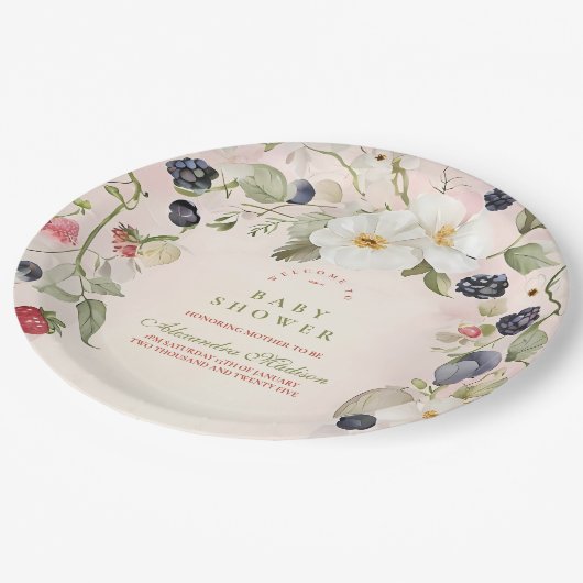 Berry Sweet Baby Shower Pappteller (Schrägansicht)