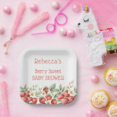 Berry Sweet Baby Shower Strawberries Blossom Pappteller (Party)