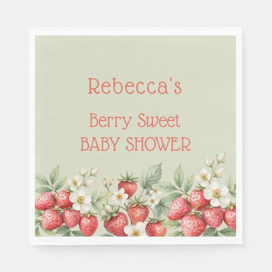 Berry Sweet Baby Shower Strawberries Blossom Serviette (Vorderseite)