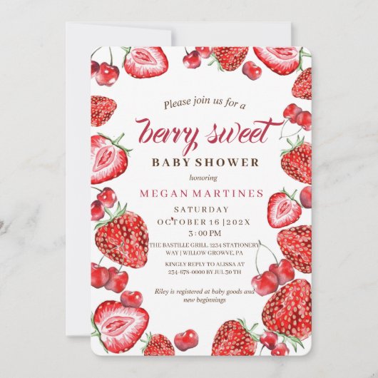 Berry Sweet Baby Shower Strawberry Einladung (Vorderseite)