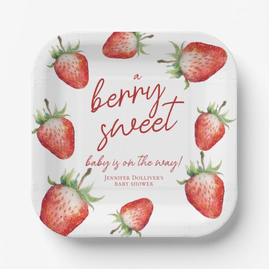 Berry Sweet Baby Shower Strawberry Pappteller (Vorderseite)