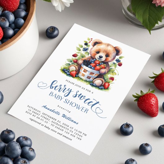 Berry Sweet Baby Shower Wilde Berries & Teddy Bear Einladung