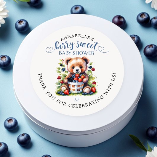 Berry Sweet Baby Shower Wilde Berries & Teddy Bear Runder Aufkleber