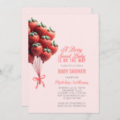 Berry Sweet Baby Strawberry Balloons Babydusche Einladung (Vorne/Hinten)