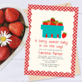 Berry Sweet Baby Strawberry Basket Gingham  Einladung