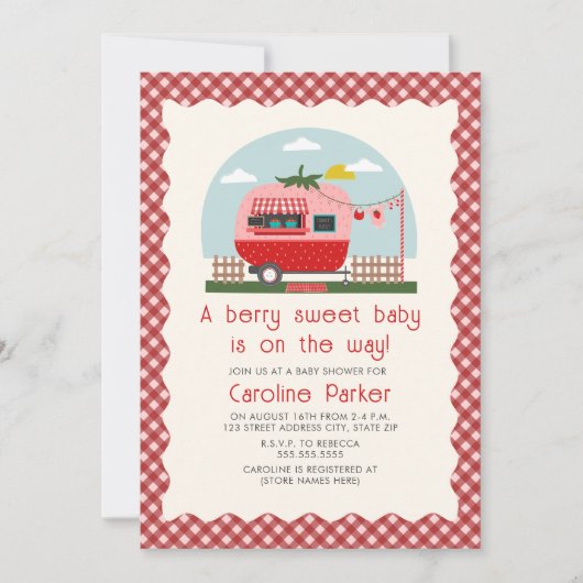 Berry Sweet Baby Strawberry Camper Einladung (Vorderseite)