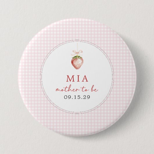 Berry Sweet Baby Strawberry Coquette Gingham Button (Vorderseite)