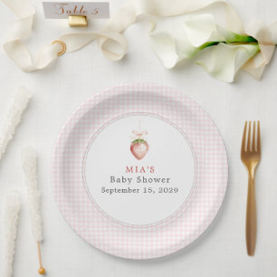 Berry Sweet Baby Strawberry Coquette Gingham  Pappteller
