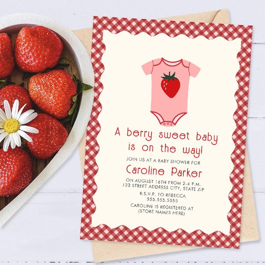 Berry Sweet Baby Strawberry Gingham Bodysuit Einladung