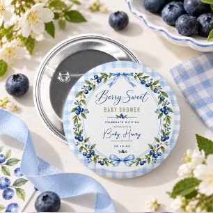 Berry Sweet Babyparty Blau kariert Blaubeere Button
