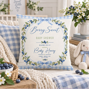 Berry Sweet Babyparty Blau kariert Blaubeere Kissen