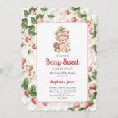 Berry Sweet Bear Baby Shower Girl Einladung (Vorne/Hinten)