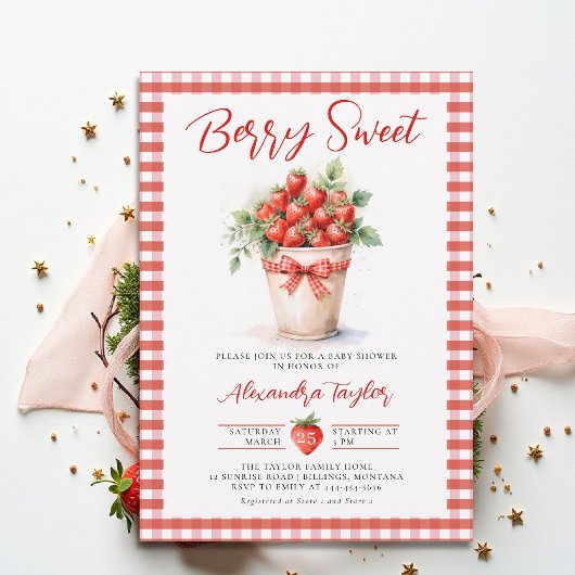 Berry Sweet Berries Art Garden Gingham Baby Shower Einladung