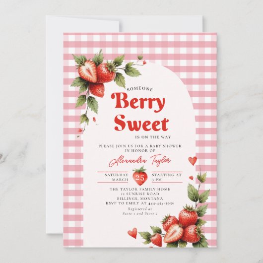 Berry Sweet Berries Garden Gingham Baby Shower Einladung (Vorderseite)