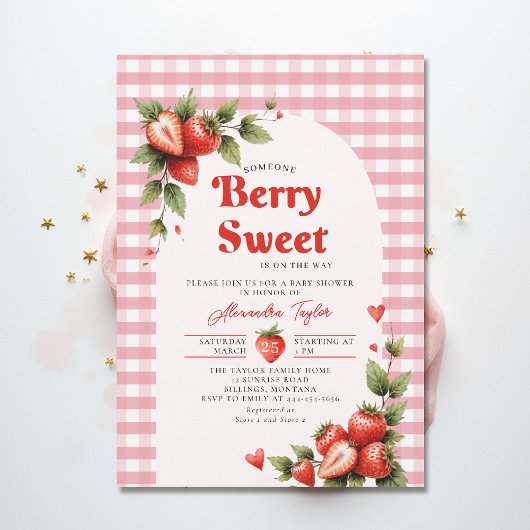 Berry Sweet Berries Garden Gingham Baby Shower Einladung