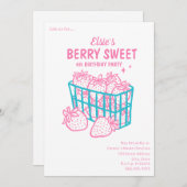 Berry Sweet Birthday Doodle Pink Strawberry Einladung (Vorne/Hinten)