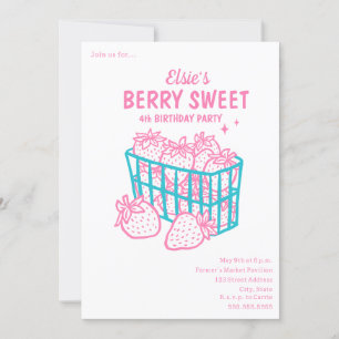 Berry Sweet Birthday Doodle Pink Strawberry Einladung