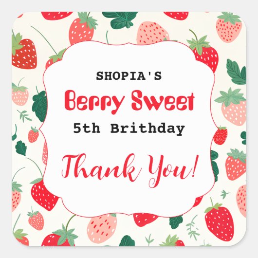 Berry Sweet Birthday Einladung Quadratischer Aufkleber (Vorderseite)