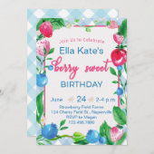 Berry Sweet Birthday Einladung Strawberry Gingham (Vorne/Hinten)