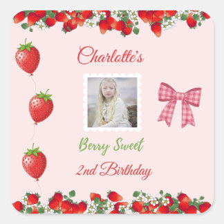 Berry Sweet Birthday Foto Quadratischer Aufkleber