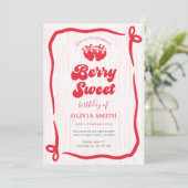 Berry Sweet Birthday Pink Bow Coquette Strawberry Einladung (Stehend Vorderseite)