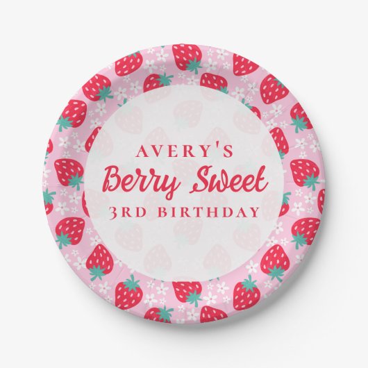 Berry Sweet Birthday Strawberry Daisy Pappteller (Vorderseite)