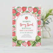 Berry Sweet Birthday Strawberry Party Invitation Einladung (Stehend Vorderseite)