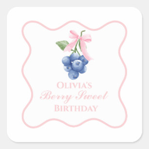 Berry Sweet Blaubeer-Geburtstag Rosa Schleife Coqu Quadratischer Aufkleber
