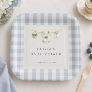 Berry Sweet Blaubeer-Gingham-Baby-Party Pappteller