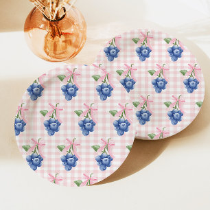 Berry Sweet Blaubeere 1. Geburtstag Pink Gingham Pappteller