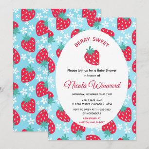 Berry Sweet Blue Erdbeer-Baby-Party Einladung