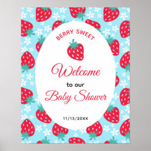 Berry Sweet Blue Erdbeer-Baby-Shower-Einladung Poster