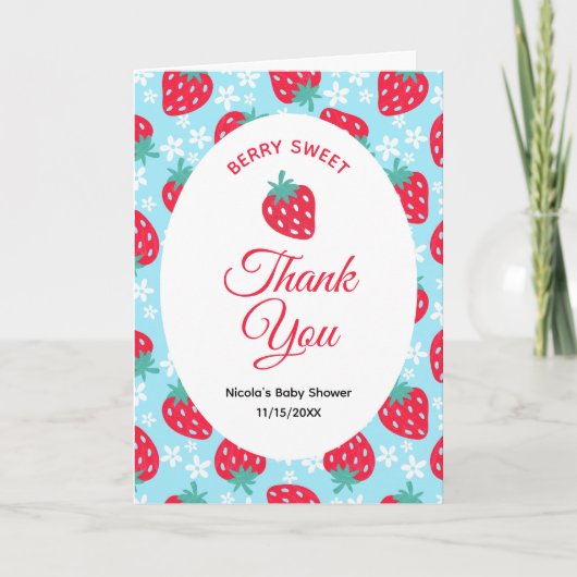 Berry Sweet Blue Strawberry Baby Shower Dankeskarte (Vorderseite)