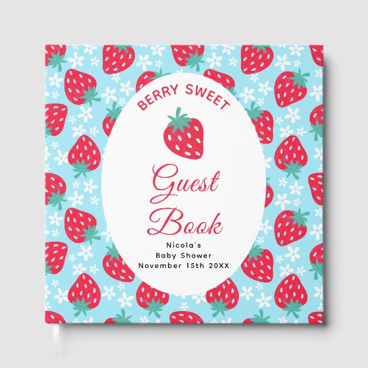 Berry Sweet Blue Strawberry Baby Shower  Gästebuch (Vorderseite)