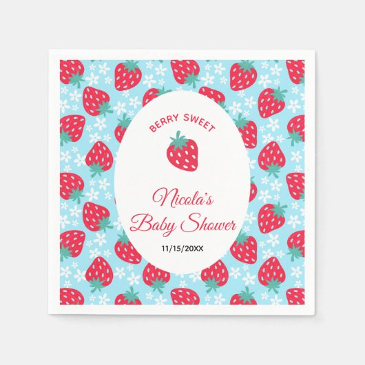 Berry Sweet Blue Strawberry Baby Shower Serviette (Vorderseite)