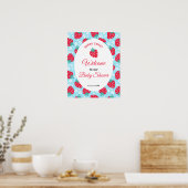 Berry Sweet Blue Strawberry Baby Shower Welcome Poster (Küche)