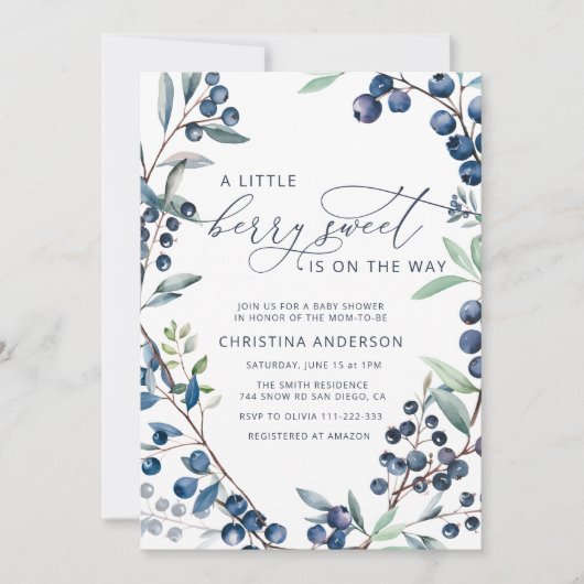 Berry Sweet Blueberry Baby Shower Einladung (Vorderseite)