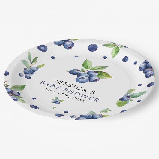 Berry Sweet Blueberry Baby Shower Pappteller (Schrägansicht)