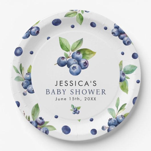 Berry Sweet Blueberry Baby Shower Pappteller (Vorderseite)