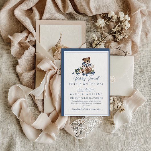 Berry Sweet Blueberry Bear Baby Boy Dusche Einladung