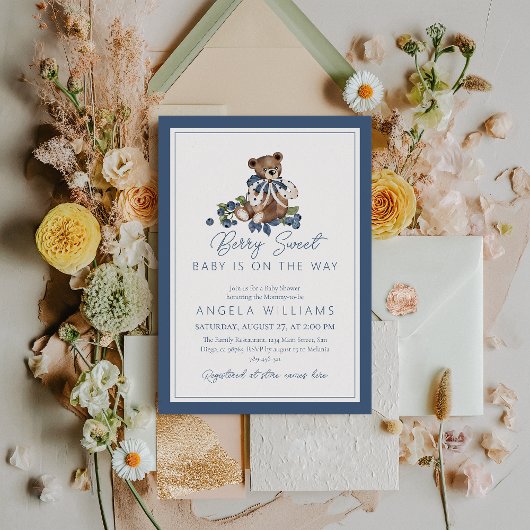 Berry Sweet Blueberry Bear Baby Boy Dusche Einladung