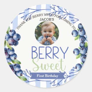 Berry Sweet Blueberry Birthday Foto Runder Aufkleber