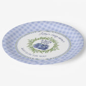 Berry Sweet Blueberry Blue Kariert Baby Dusche Pappteller (Schrägansicht)