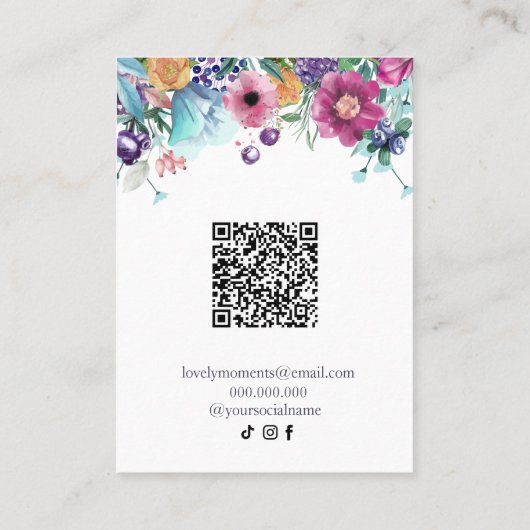 Berry Sweet Blueberry & Blume Earing Display Visitenkarte (Rückseite)