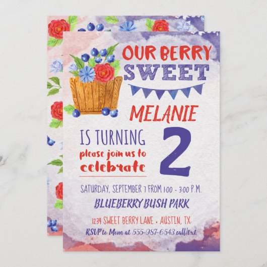 Berry Sweet Blueberry Fruit Birthday Einladung (Vorne/Hinten)