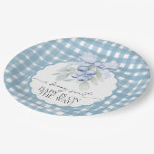 Berry Sweet Blueberry Gingham Baby Shower Pappteller (Schrägansicht)
