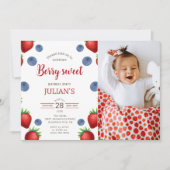 Berry Sweet & Blueberry Girl Birthday Party Foto Einladung (Vorderseite)