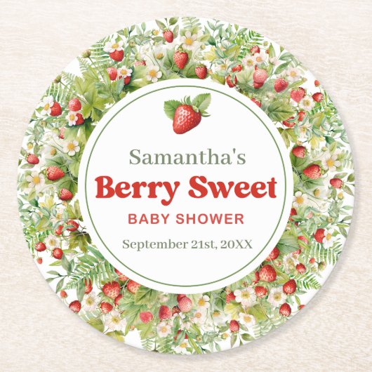 Berry Sweet Boho arch Pink Wild Strawberry Runder Pappuntersetzer (Vorderseite)