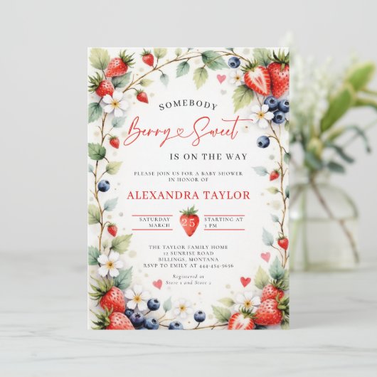 Berry Sweet Botanical Berries Garden Baby Shower Einladung (Stehend Vorderseite)
