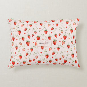 Berry Sweet Botanical Pink Hearts Monogramm Dekokissen
